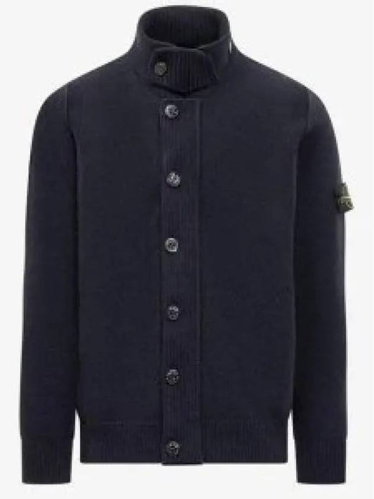 Wappen High Neck Button Up Wool Cardigan Navy - STONE ISLAND - BALAAN 2