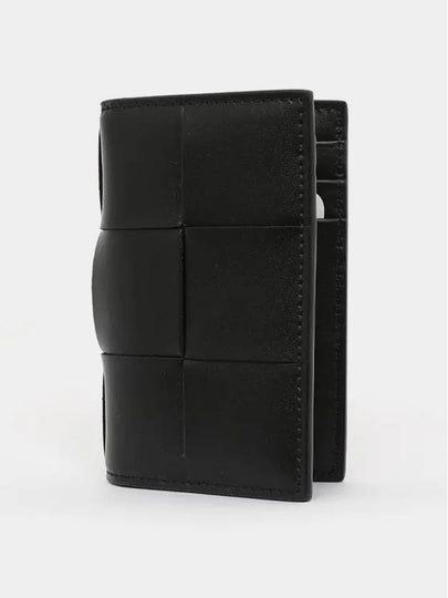 Intrecciato Cassette Leather Flap Card Wallet Black - BOTTEGA VENETA - BALAAN 2