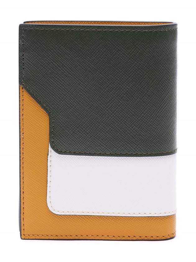 Saffiano Leather Color Block Half Wallet Green - MARNI - BALAAN 5