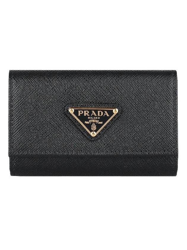 Saffiano Triangle Logo Key Holder Black - PRADA - BALAAN 1