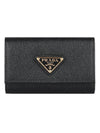 Saffiano Triangle Logo Key Holder Black - PRADA - BALAAN 1