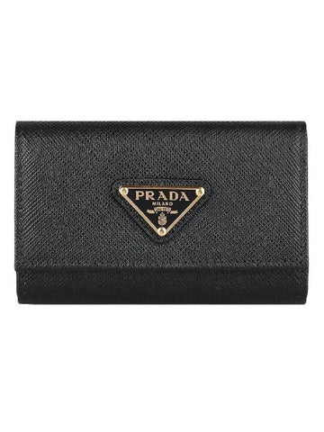 Saffiano Triangle Logo Key Holder Black - PRADA - BALAAN 1