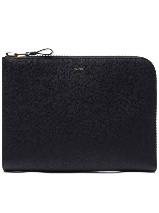 Berkeley Logo Leather Clutch Bag Black - TOM FORD - BALAAN 2