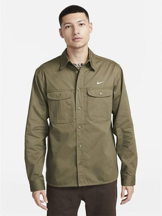 01 DQ6288 222 SB Woven Skate Long Sleeve Button Shirt Olive - NIKE - BALAAN 1