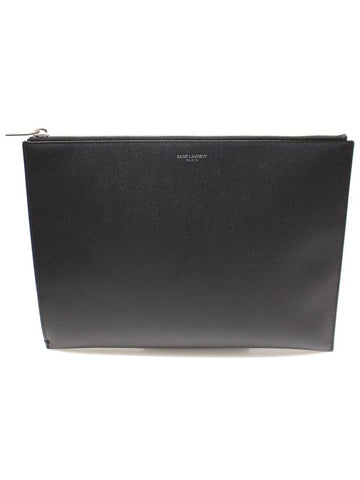 397294 Black Textured Leather Classic Zipper Tablet Case Clutch - SAINT LAURENT - BALAAN 1