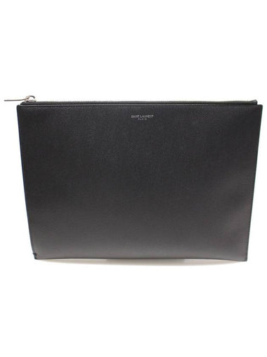 397294 Black Textured Leather Classic Zipper Tablet Case Clutch - SAINT LAURENT - BALAAN 1