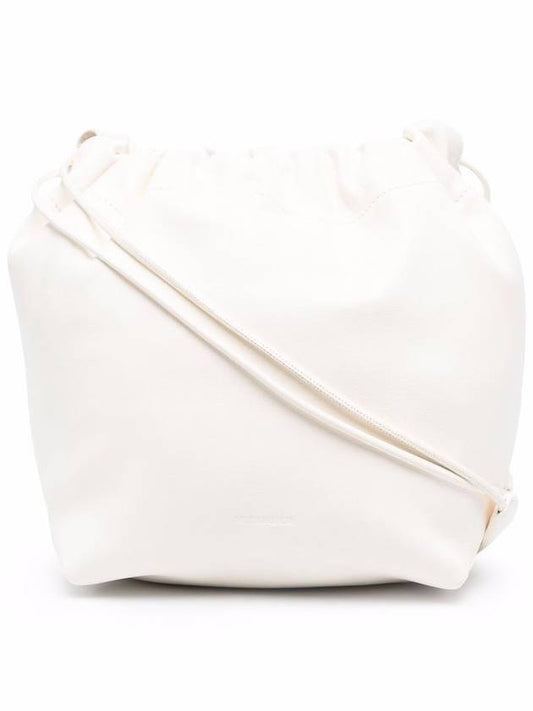Logo Drawstring Small Leather Bucket Bag White - JIL SANDER - BALAAN 1