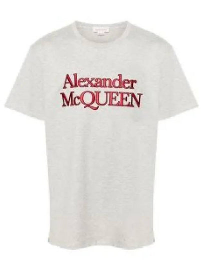 Embroidered Logo Short Sleeve T-Shirt Grey - ALEXANDER MCQUEEN - BALAAN 2