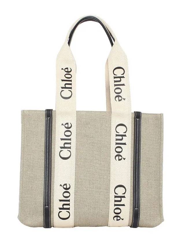 Woody Canvas Medium Tote Bag White Navy - CHLOE - BALAAN 4