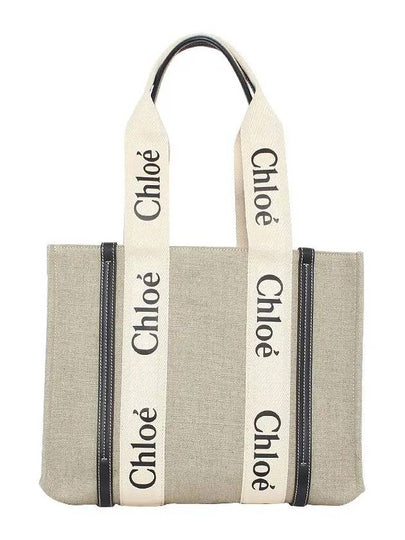 Woody Canvas Medium Tote Bag White Navy - CHLOE - BALAAN 2