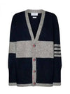 Two Tone Wool Mohair Cardigan Navy Grey - THOM BROWNE - BALAAN 2