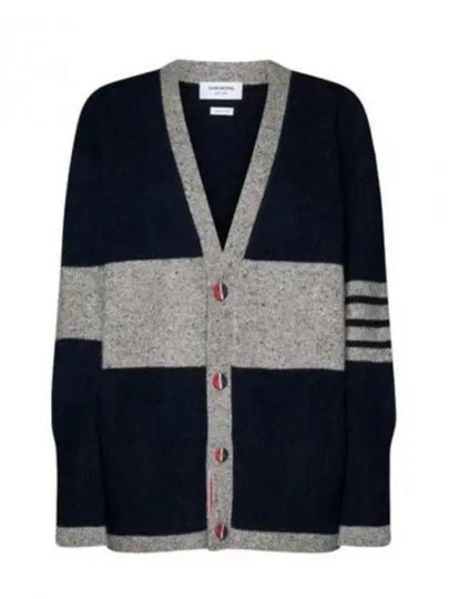 Two Tone Wool Mohair Cardigan Navy Grey - THOM BROWNE - BALAAN 2