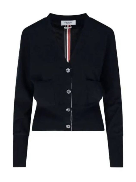 Silk Cotton Blend Relaxed V-Neck Cardigan Navy - THOM BROWNE - BALAAN 2