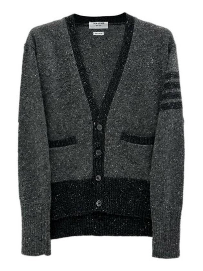 Men's Jersey Stitch Mohair Tweed 4 Lines V-Neck Cardigan Grey - THOM BROWNE - BALAAN 2