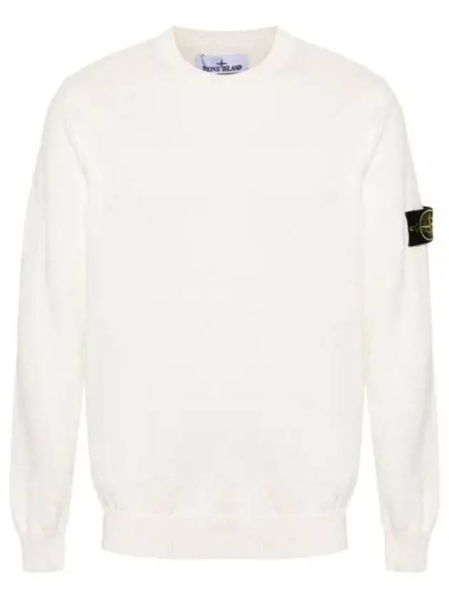 Compass Motif Crew Neck Regular Fit Cotton Knit Top White - STONE ISLAND - BALAAN 2