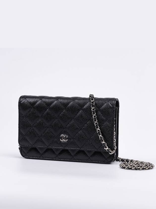 Classic Crossbag On Chain Grained Calfskin & Silver Black - CHANEL - BALAAN 4