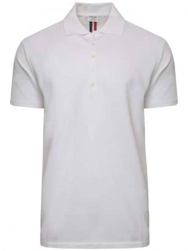 Men's Cotton Pique Center Bag Striped Short Sleeve Polo Shirt White - THOM BROWNE - BALAAN 2