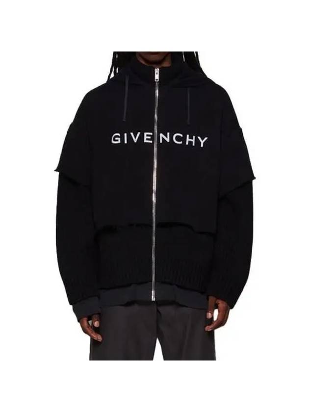 Logo Printing Layered Zip Up Hoodie Black - GIVENCHY - BALAAN 3