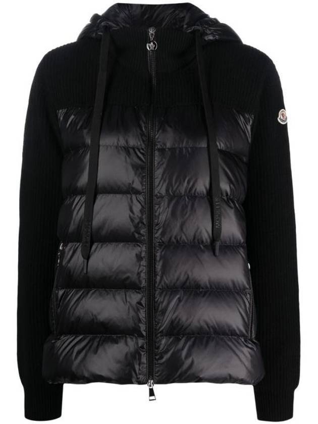 Padded Wool Hooded Cardigan Black - MONCLER - BALAAN 1