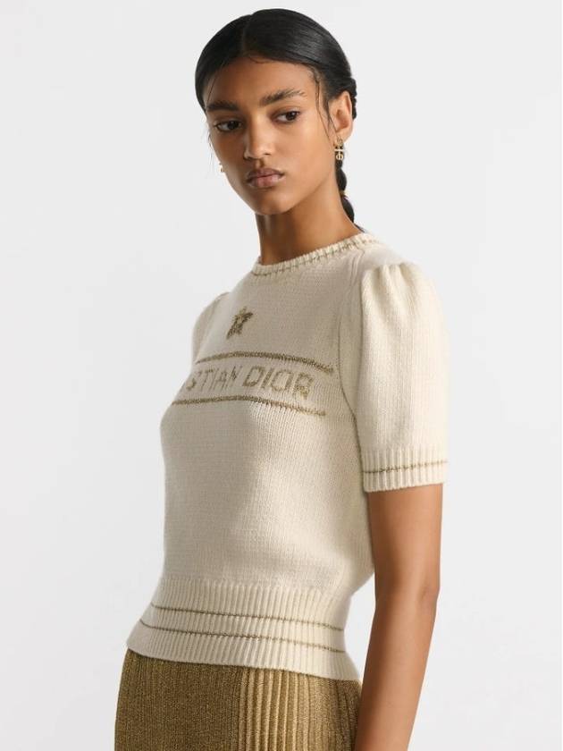 Blended Virgin Wool Cashmere Short Sleeve Knit Top Ivory - DIOR - BALAAN 5