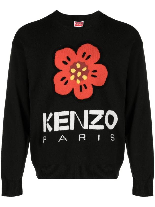 Boke Flower Merino Wool Knit Top Black - KENZO - BALAAN 2