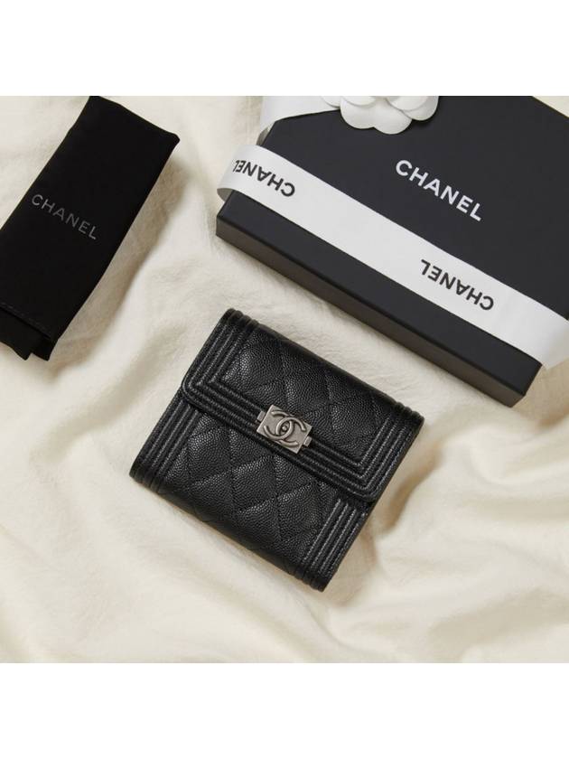 Boy  Small Flap Wallet Caviar Leather & Ruthenium Black - CHANEL - BALAAN 3