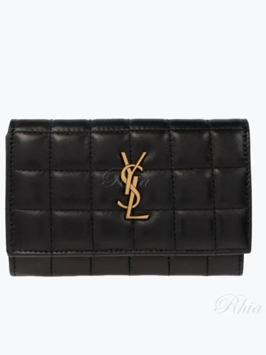 Cassandra Quilting Leather Half Wallet Black - SAINT LAURENT - BALAAN 2