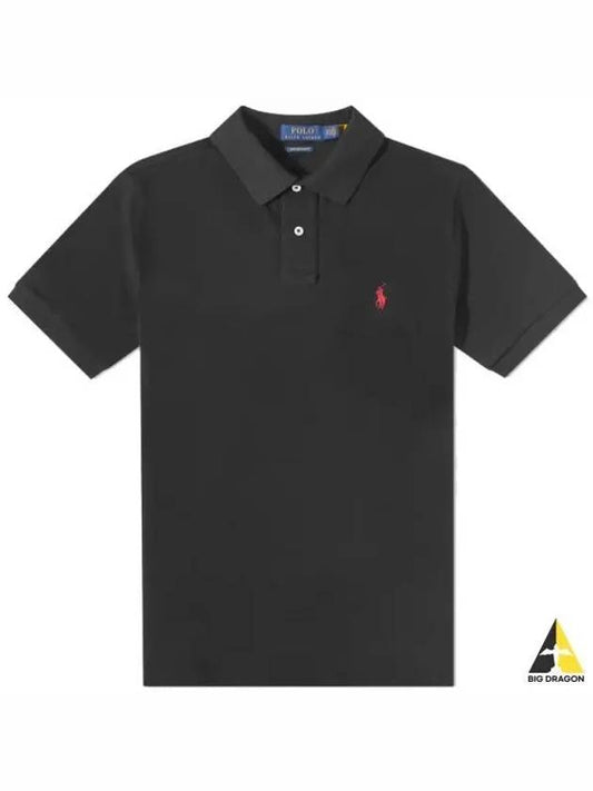 Red Embroidered Logo Short Sleeve Polo Shirt Black - POLO RALPH LAUREN - BALAAN 2