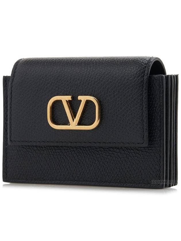 V Logo Flapover Card Wallet Black - VALENTINO - BALAAN 3