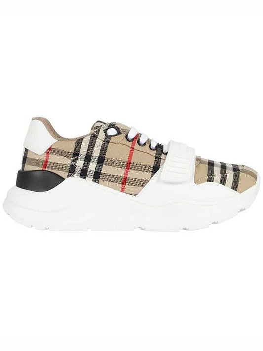 Vintage Check And Leather Sneakers White Archive Beige - BURBERRY - BALAAN 1