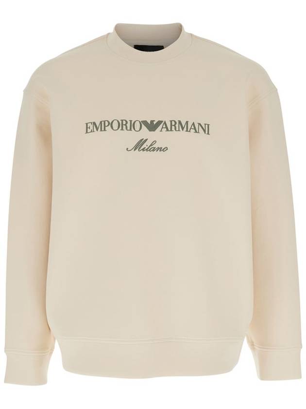 White Crewneck Sweatshirt With Maxi Logo Lettering On The Front In Cotton Blend Stretch Man - EMPORIO ARMANI - BALAAN 1