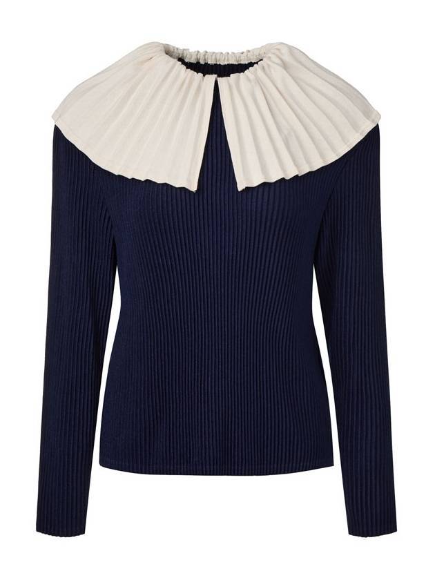 Accordion Collar Neck Pleats Long Sleeve T-Shirt Navy - MONPLISSE - BALAAN 1