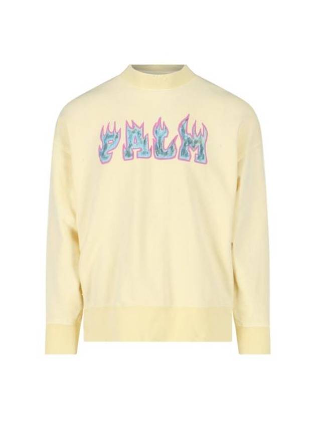 Logo Flames Vint Crew Sweatshirt Yellow - PALM ANGELS - BALAAN 1