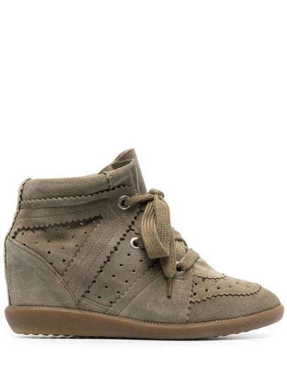 Bobby Wedge Suede High Top Sneakers Khaki - ISABEL MARANT - BALAAN 2