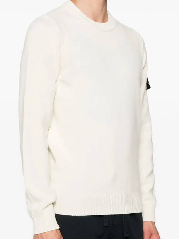 Logo Patch Lambswool Crewneck Knit Top Natural - STONE ISLAND - BALAAN 4