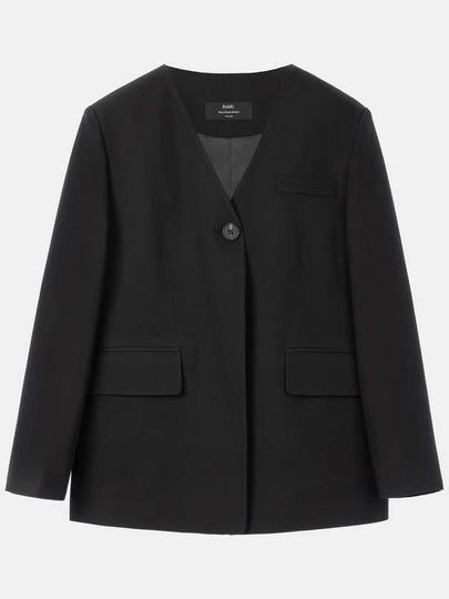 Colin Office Setup No Collar V-neck One Button Double Pocket Jacket Black COLIN30BK - RAMUSTUDIO - BALAAN 2