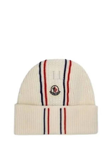 104115 Logo Patch Tricolor Wool Beanie 3B00036 M1131 034 - MONCLER - BALAAN 1