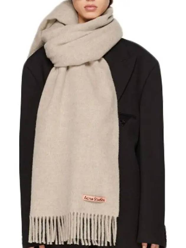 Logo Wool Fringe Scarf Oatmeal Melange - ACNE STUDIOS - BALAAN 3