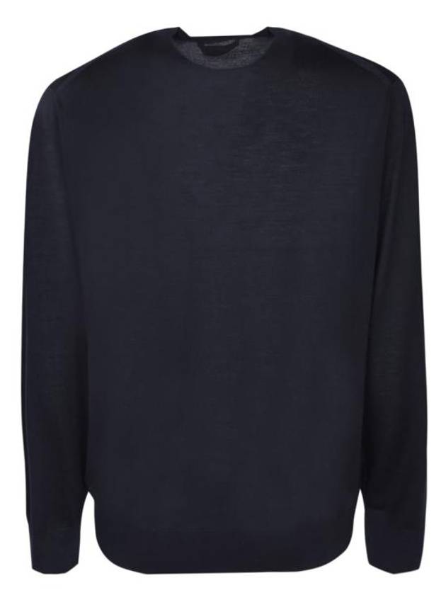 Superfine Crew Neck Wool Knitted Sweater Navy - PRADA - BALAAN 3