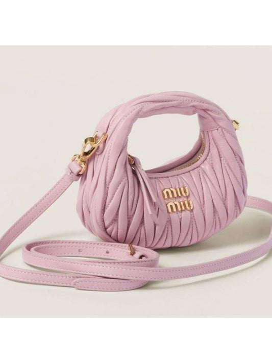 Wander Matelasse Micro Nappa Leather Hobo Mini Bag Light Pink - MIU MIU - BALAAN 2