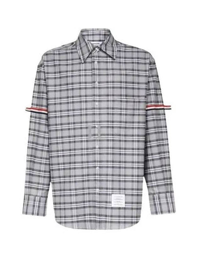 Prince of Wales Armband Oversized Long Sleeve Shirt Medium Grey - THOM BROWNE - BALAAN 2