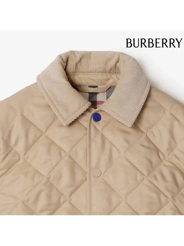 Kids Corduroy Collar Diamond Quilted Jacket Beige - BURBERRY - BALAAN 5