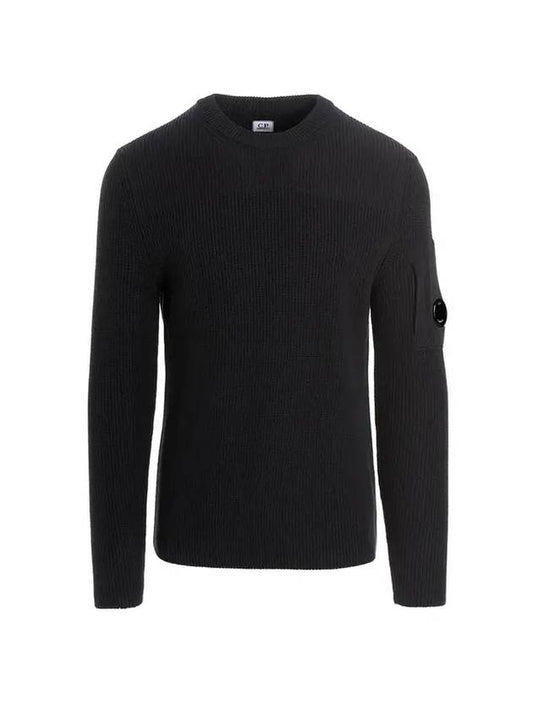 Men's Lens Wappen Crew Neck Knit Top Navy - CP COMPANY - BALAAN 1