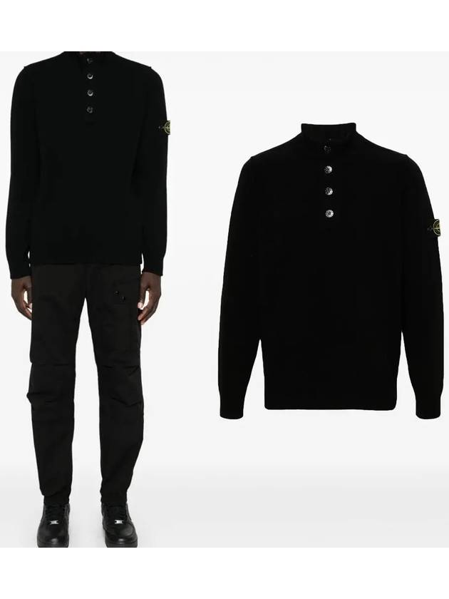 Wappen Patch Half Button Lambswool Knit Top Black - STONE ISLAND - BALAAN 2