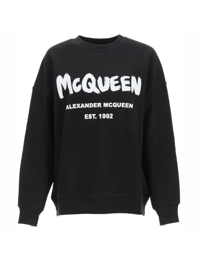 Women's White Graffiti Logo Sweatshirt Black - ALEXANDER MCQUEEN - BALAAN.