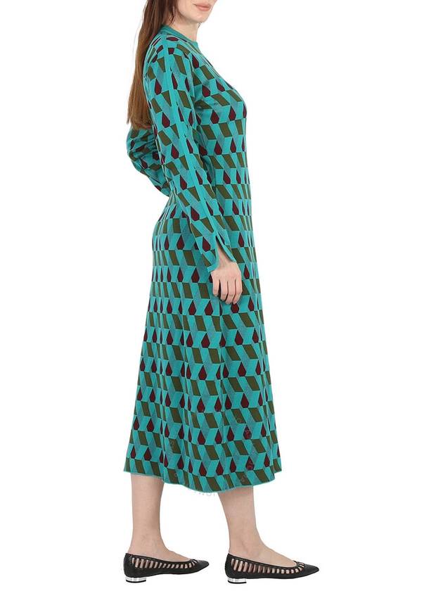 La Double J Ladies Azzurro/Militare/Bordeaux Jacquard Long Sleeve Maxi Dress, Size Small - LA DOUBLEJ - BALAAN 3