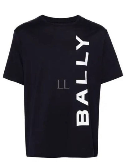 Logo Print Short Sleeve T-Shirt Navy - BALLY - BALAAN 2