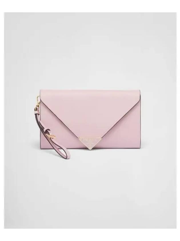 Triangle Logo Saffiano Chain Clutch Bag Alabaster Pink - PRADA - BALAAN 2