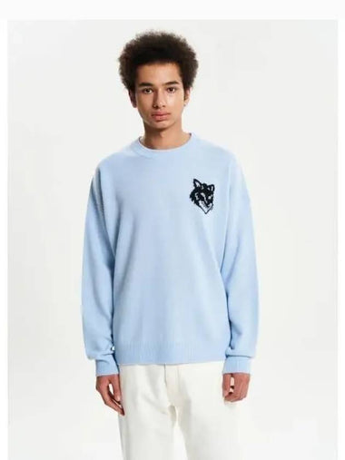 Men s Foxhead Intarsia Comfort Sweatshirt Sky Blue Domestic Product - MAISON KITSUNE - BALAAN 1