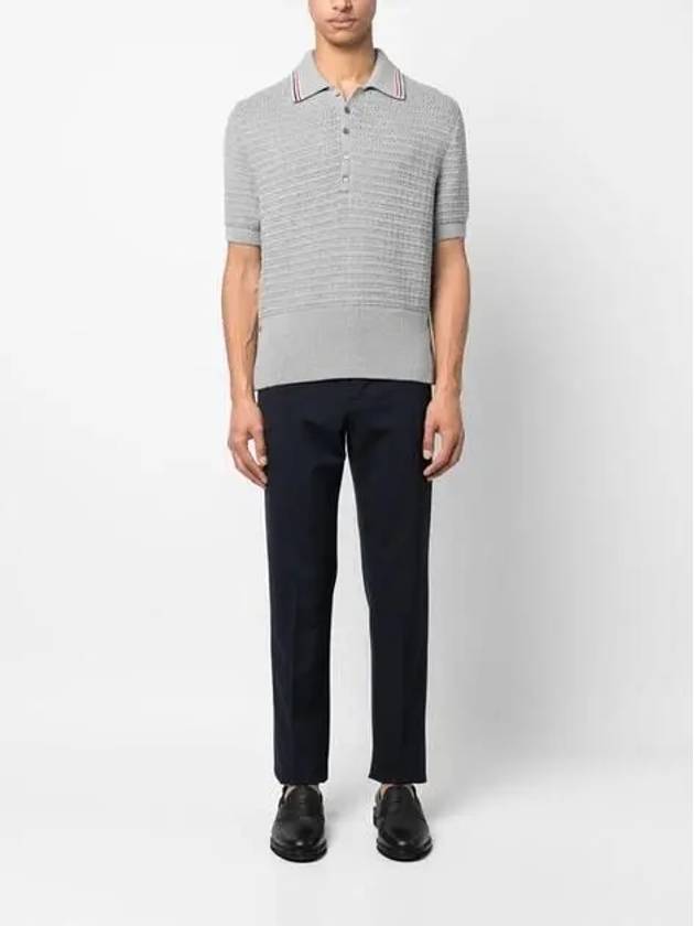 Textured Stitch Cotton Short Sleeve Polo Shirt Grey - THOM BROWNE - BALAAN 7